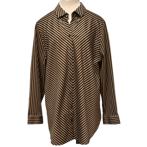 Chico’s sz XL no iron chic stretch black and gold striped button down top